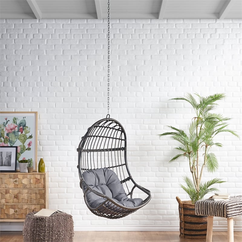Gray Fabric Hanging Chair with 8ft Chain