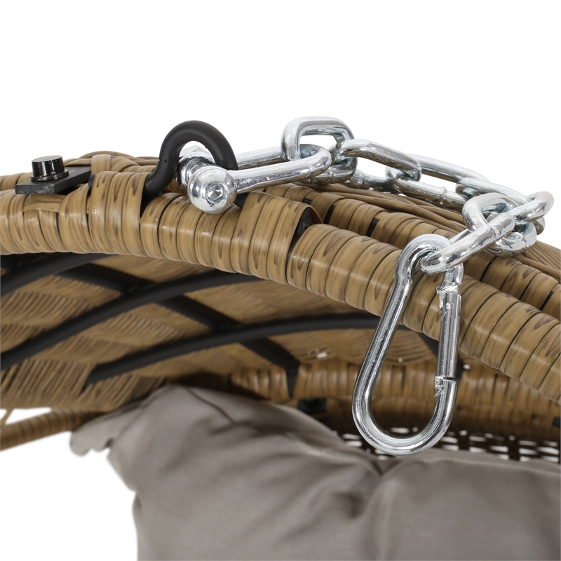 Beige Fabric Hanging Basket Chair for Indoor & Outdoor Use with Cushions