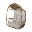 Beige Fabric Hanging Basket Chair for Indoor & Outdoor Use with Cushions