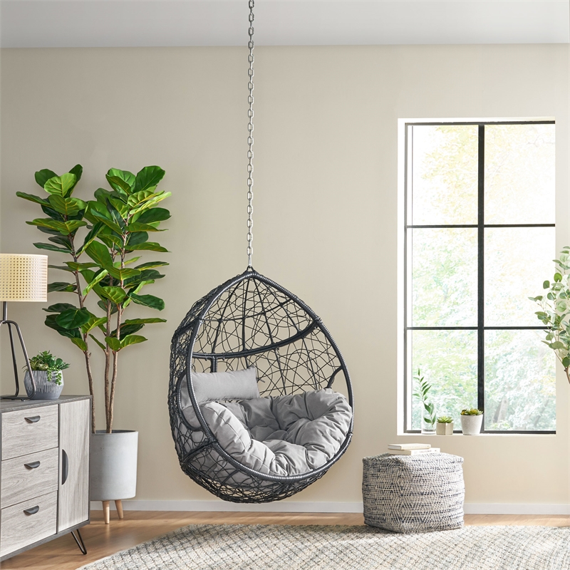 Gray Rattan Hanging Chair with 8ft Chain