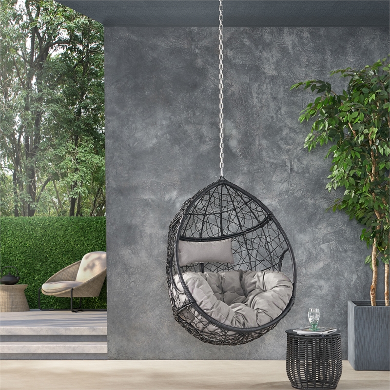 Gray Rattan Hanging Chair with 8ft Chain