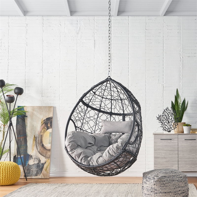 Gray Rattan Hanging Chair with 8ft Chain