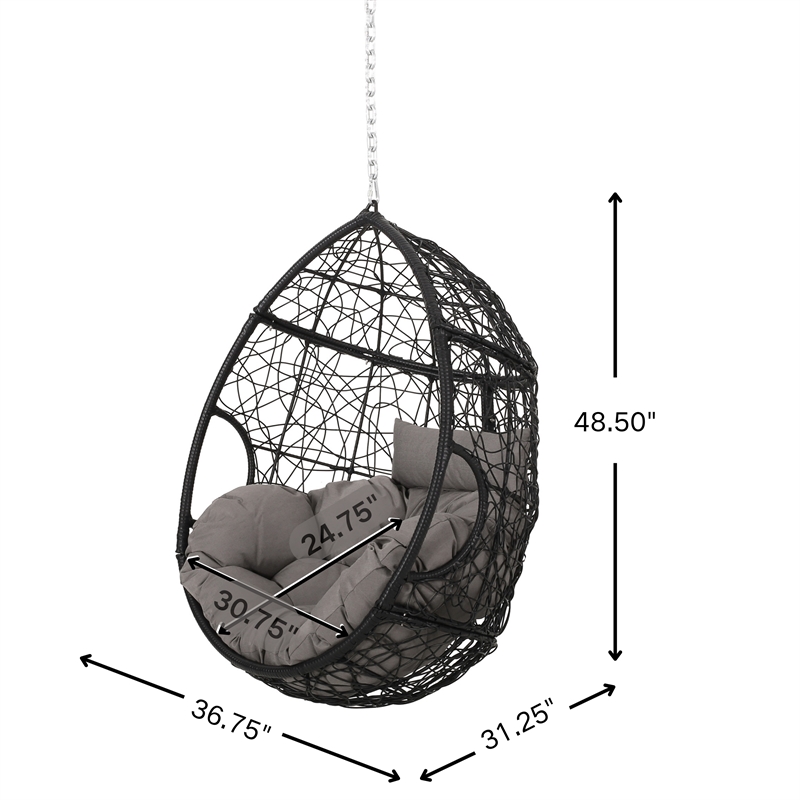 Gray Rattan Hanging Chair with 8ft Chain