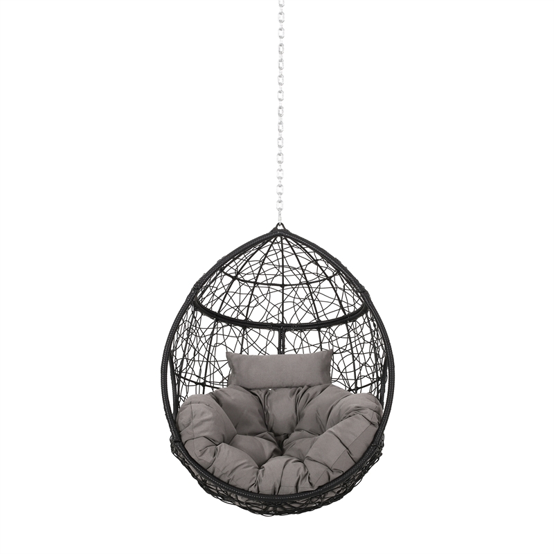Gray Rattan Hanging Chair with 8ft Chain