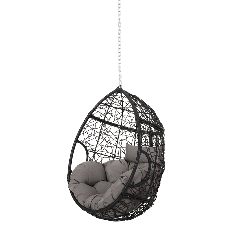Gray Rattan Hanging Chair with 8ft Chain