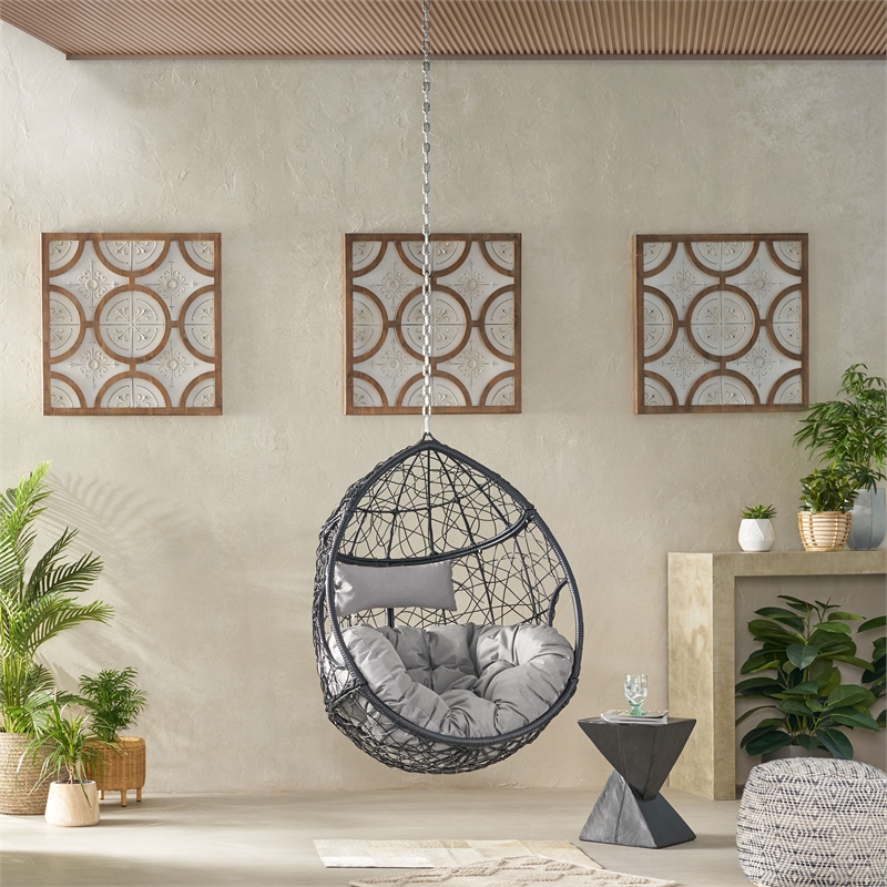 Gray Rattan Hanging Chair with 8ft Chain