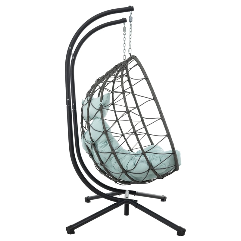 Blue Steel 2-Person Indoor Outdoor Wicker Hanging Egg Chair with Stand