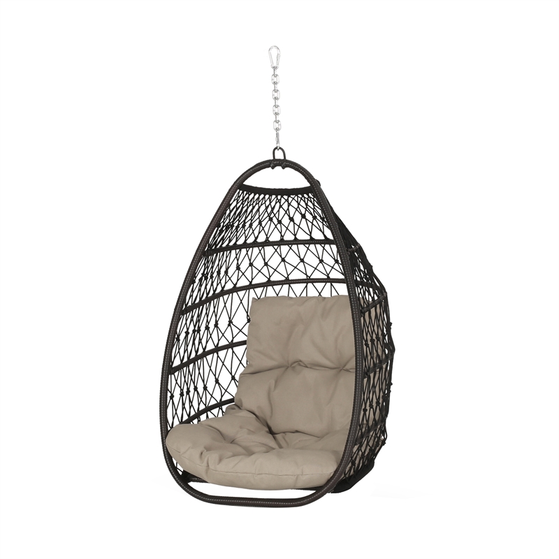 Brown Fabric Foldable Hanging Chair for Indoor and Outdoor Use