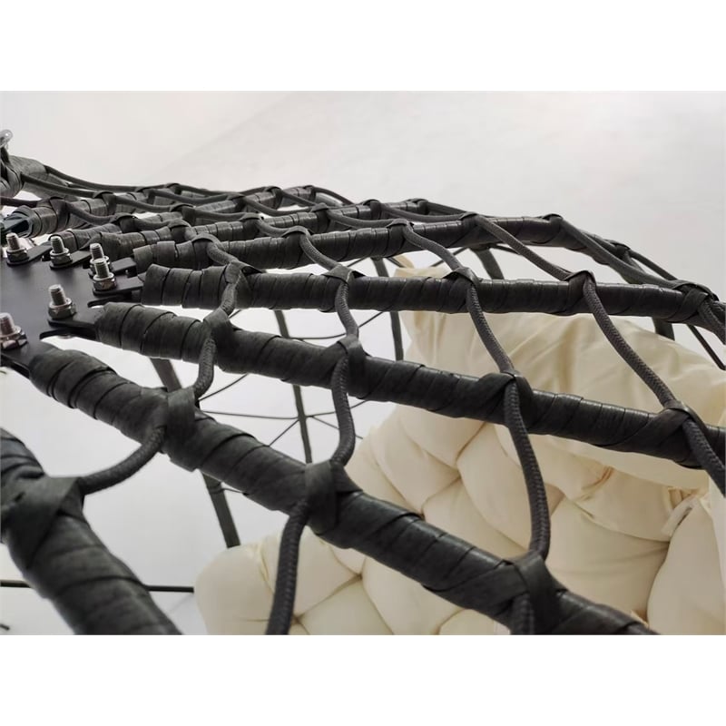 Beige Steel 2-Person Indoor Outdoor Wicker Hanging Egg Chair with Stand