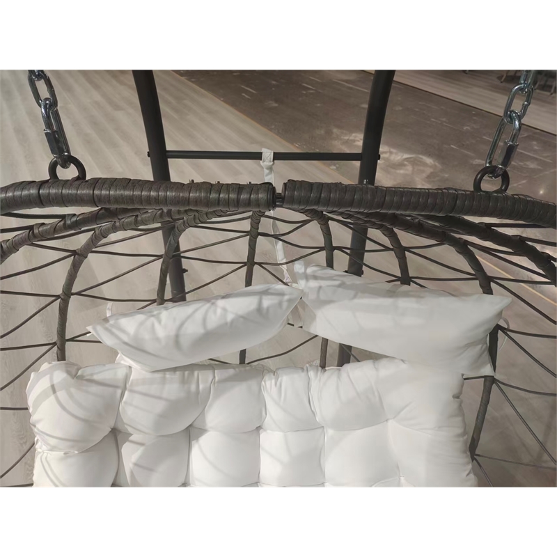 Beige Steel 2-Person Indoor Outdoor Wicker Hanging Egg Chair with Stand