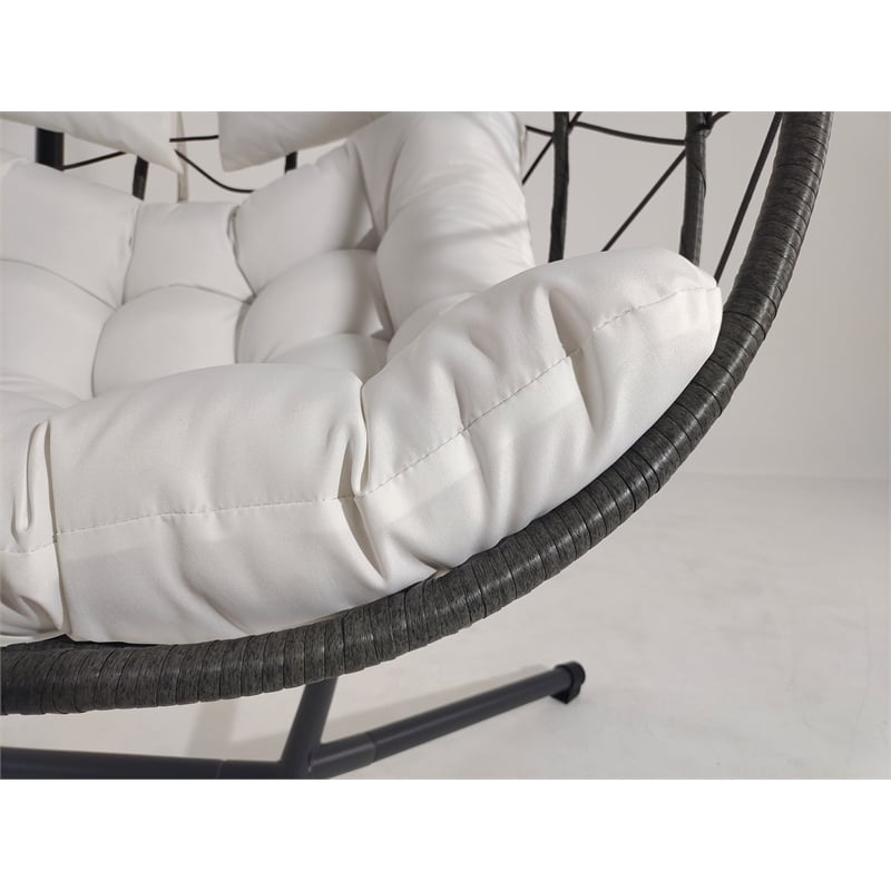 Beige Steel 2-Person Indoor Outdoor Wicker Hanging Egg Chair with Stand