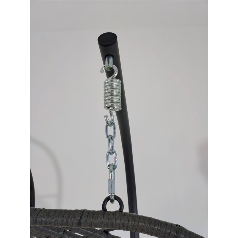 Beige Steel 2-Person Indoor Outdoor Wicker Hanging Egg Chair with Stand