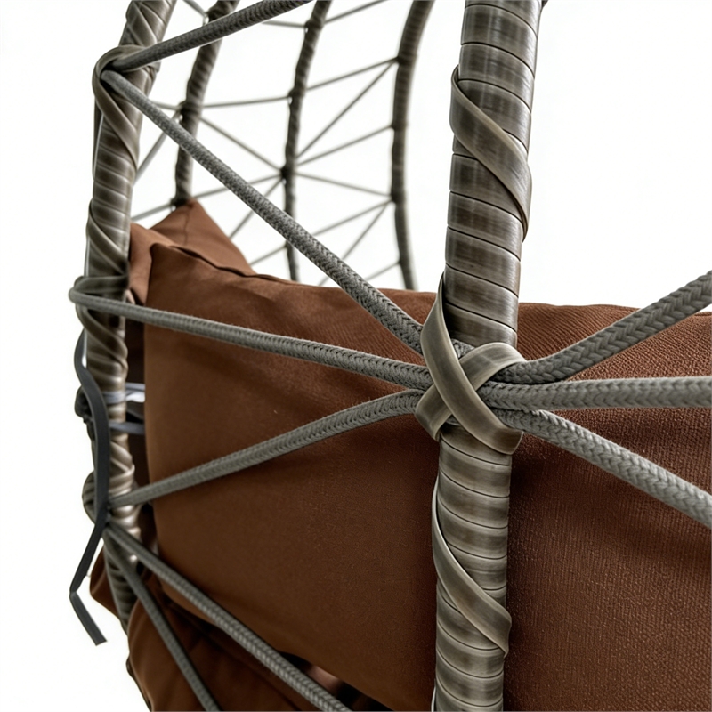 Brown Wicker / Rattan  Double Hanging Egg Chair with Stand and Cushion