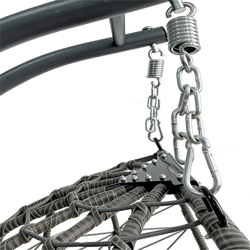 Brown Wicker / Rattan  Double Hanging Egg Chair with Stand and Cushion