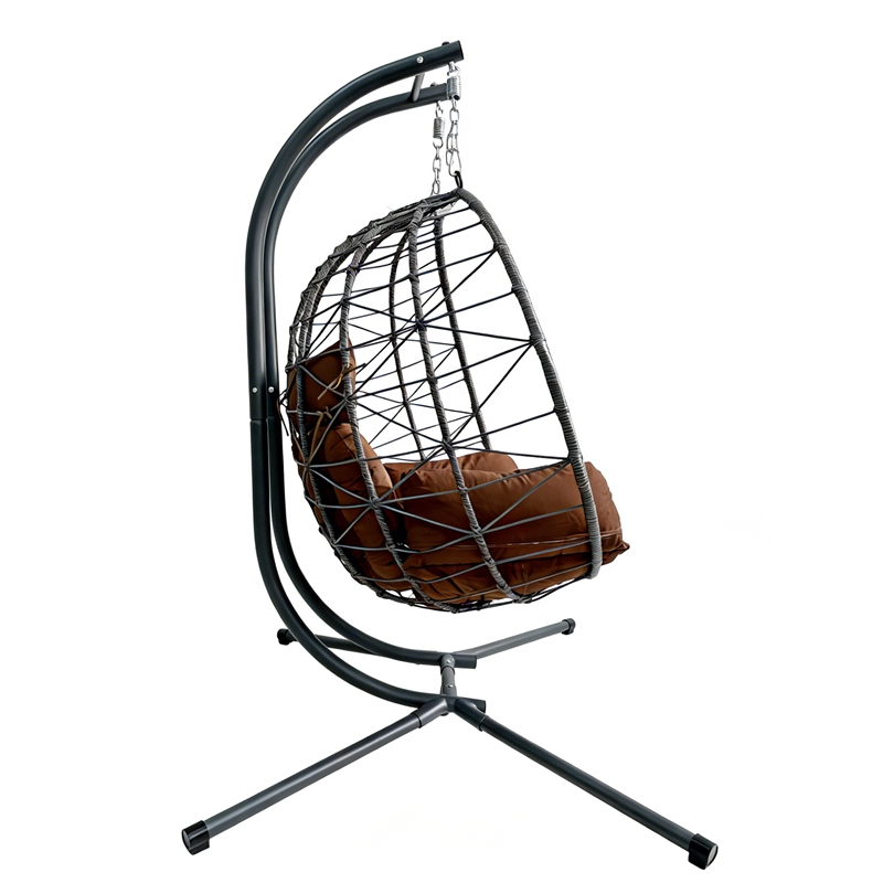 Brown Wicker / Rattan  Double Hanging Egg Chair with Stand and Cushion