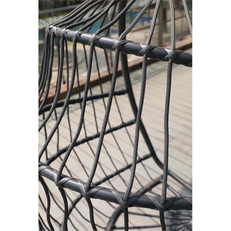 Gray Aluminum Outdoor Wicker Hanging Egg Chair with Stand and Cup Holder