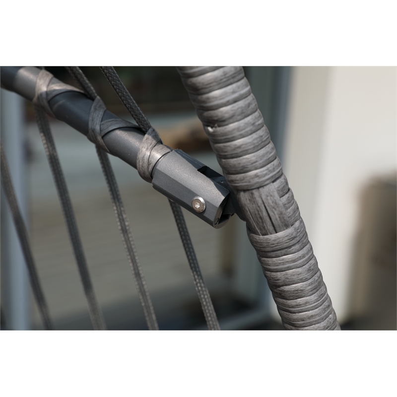 Gray Aluminum Outdoor Wicker Hanging Egg Chair with Stand and Cup Holder