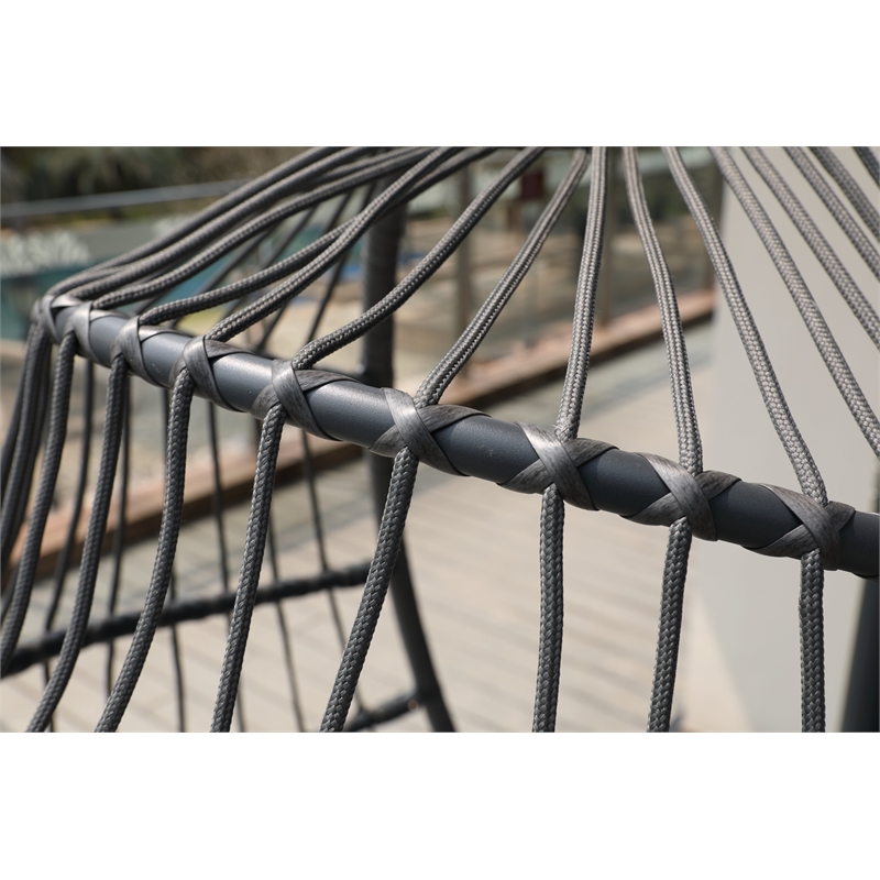 Gray Aluminum Outdoor Wicker Hanging Egg Chair with Stand and Cup Holder