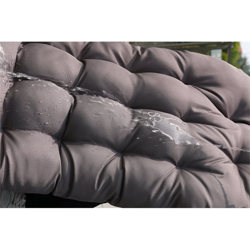 Gray Aluminum Outdoor Wicker Hanging Egg Chair with Stand and Cup Holder