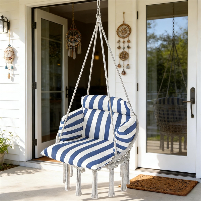 White Steel Outdoor Hanging Hammock Swing Chair