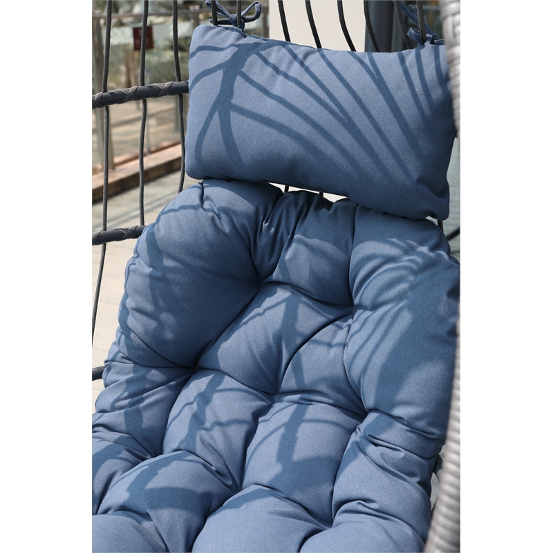 Blue Aluminum Outdoor Wicker Hanging Egg Chair with Stand and Cup Holder