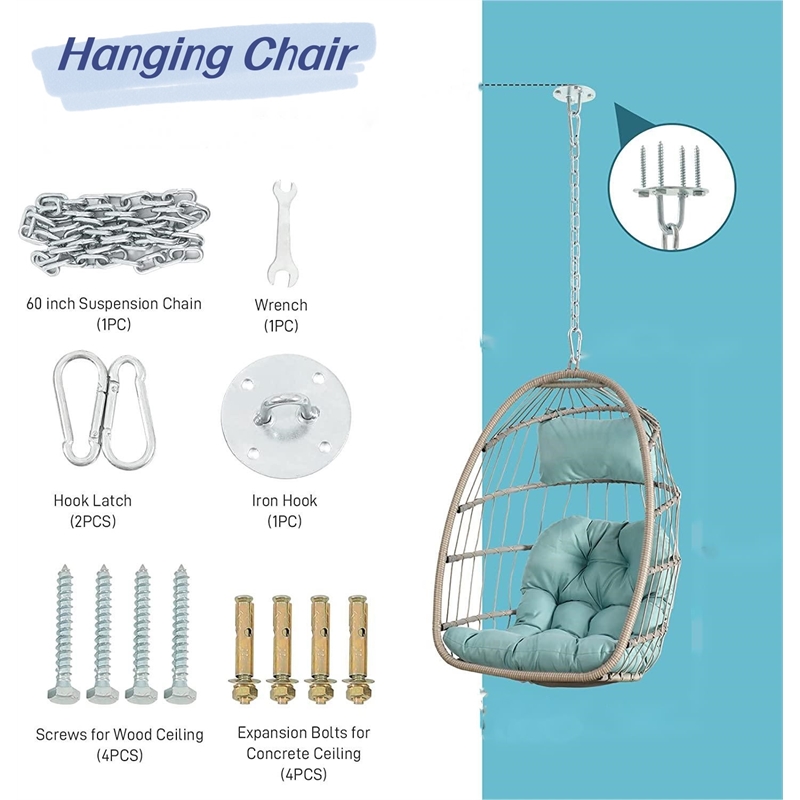 Gray Rattan Outdoor Hanging Egg Swing Garden Chair with Wood Stand