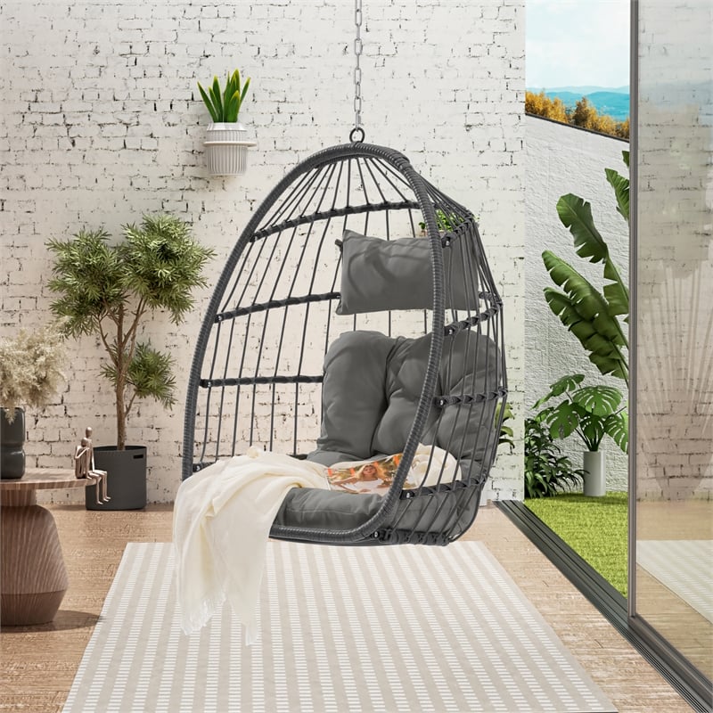Gray Rattan Outdoor Garden Hanging Egg Swing Chair - outdoor