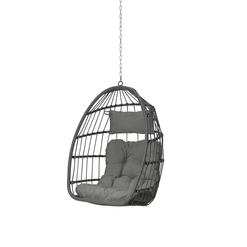 Gray Rattan Outdoor Garden Hanging Egg Swing Chair - outdoor