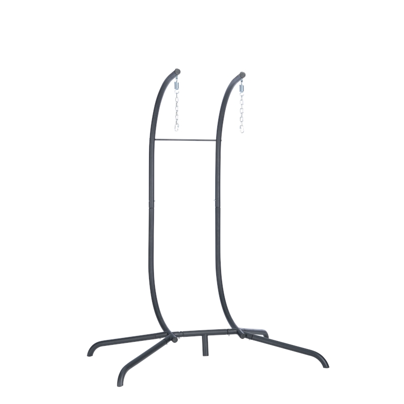 Gray Rattan Double Egg Chair with Stand and UV Resistant Cushions