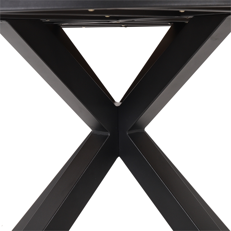 Teak Wood Outdoor Dining Table with Black Metal Legs for Patio and Garden