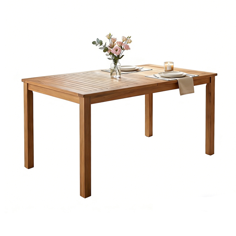 67 Natural Wood Rectangular Outdoor Patio Dining Table for Garden and Poolside