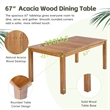 67 Natural Wood Rectangular Outdoor Patio Dining Table for Garden and Poolside
