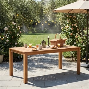 67 Natural Wood Rectangular Outdoor Patio Dining Table for Garden and Poolside