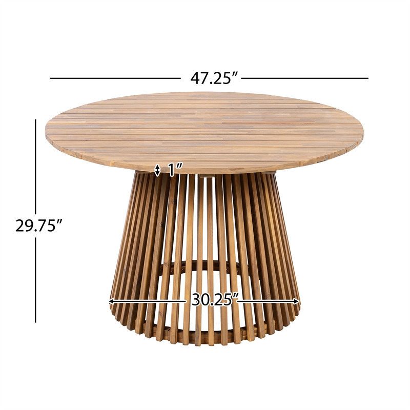 47.25  Teak Wood Round Outdoor Patio Dining Table for Backyard and Lawn