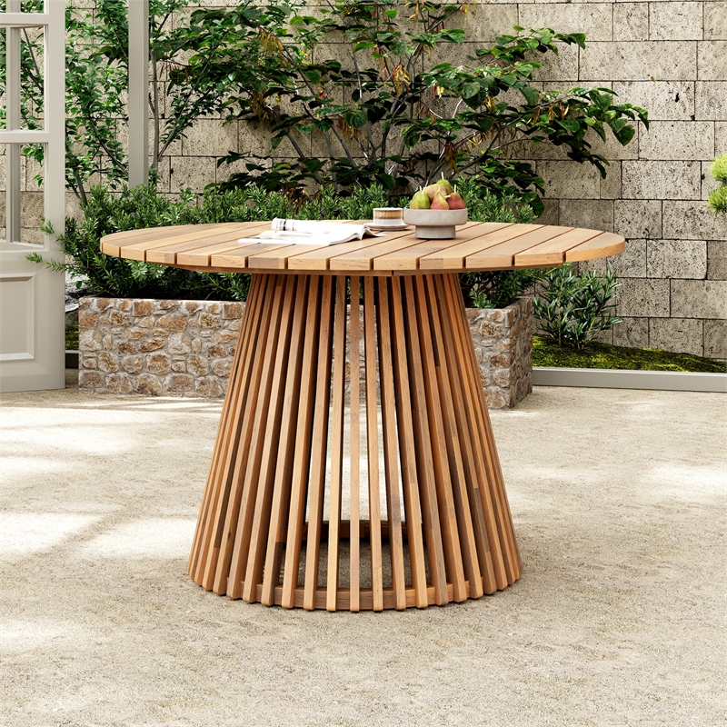 47.25  Teak Wood Round Outdoor Patio Dining Table for Backyard and Lawn