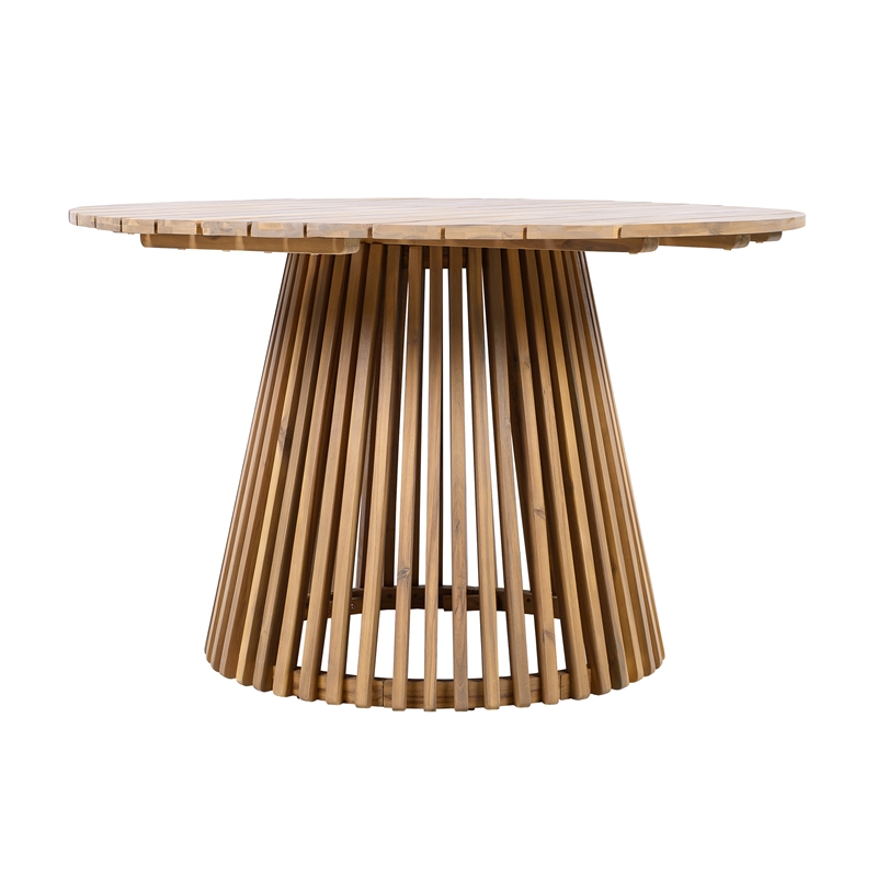 47.25  Teak Wood Round Outdoor Patio Dining Table for Backyard and Lawn