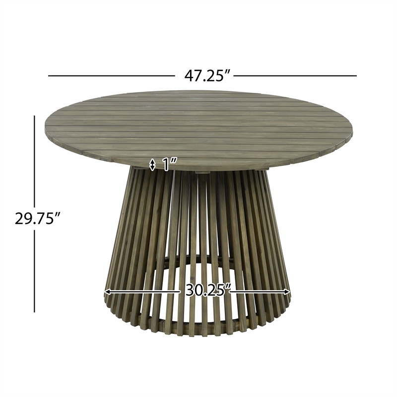 47.25 Round Gray Wood Outdoor Patio Dining Table for Backyard and Balcony
