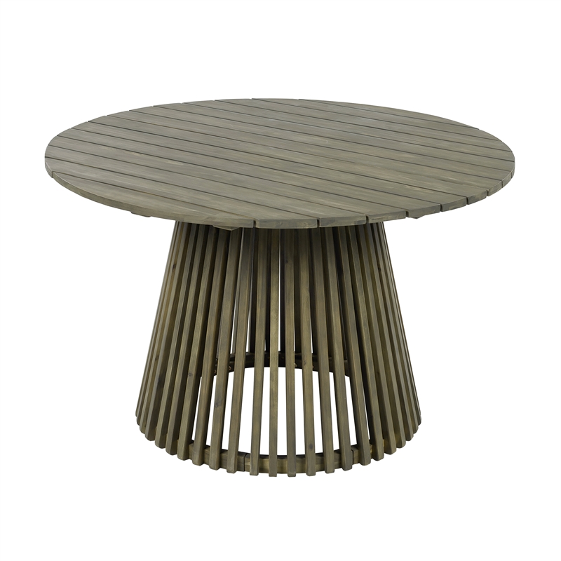 47.25 Round Gray Wood Outdoor Patio Dining Table for Backyard and Balcony