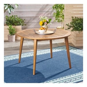 47.25 Round Teak Wood Modern Slatted Indoor Outdoor Dining Table