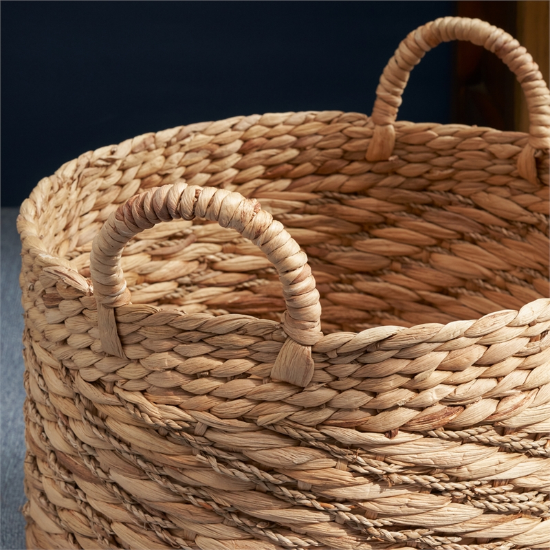 15 Round Water Hyacinth Woven Basket with Handles for Storage