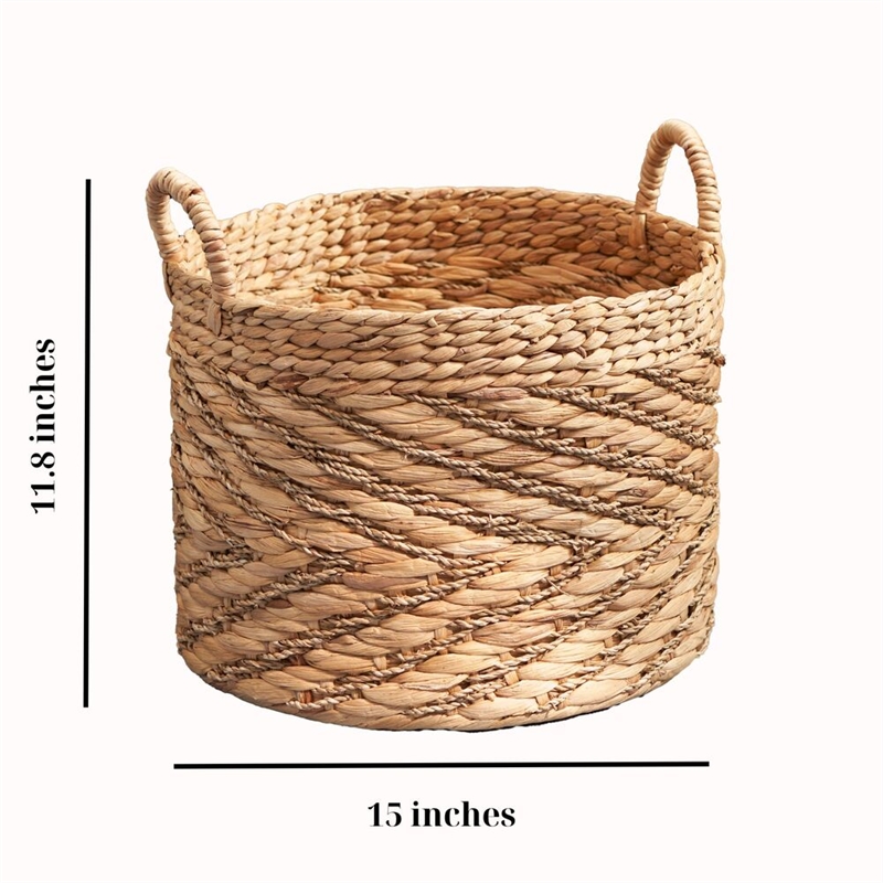 15 Round Water Hyacinth Woven Basket with Handles for Storage