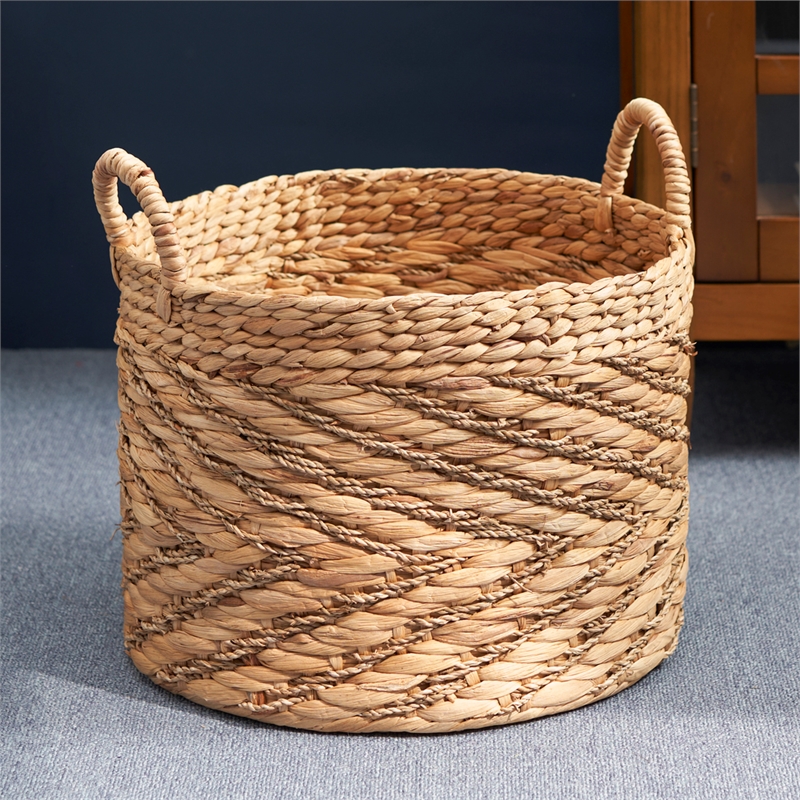 15 Round Water Hyacinth Woven Basket with Handles for Storage