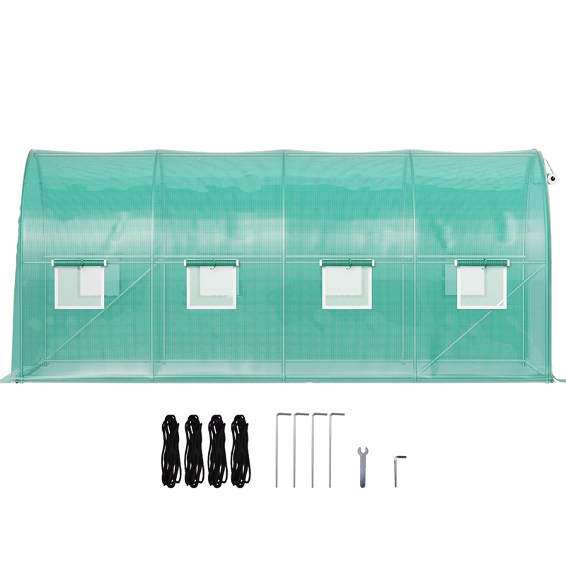 14.8ft Green Steel Walk-in Tunnel Greenhouse with 8 Roll up Windows