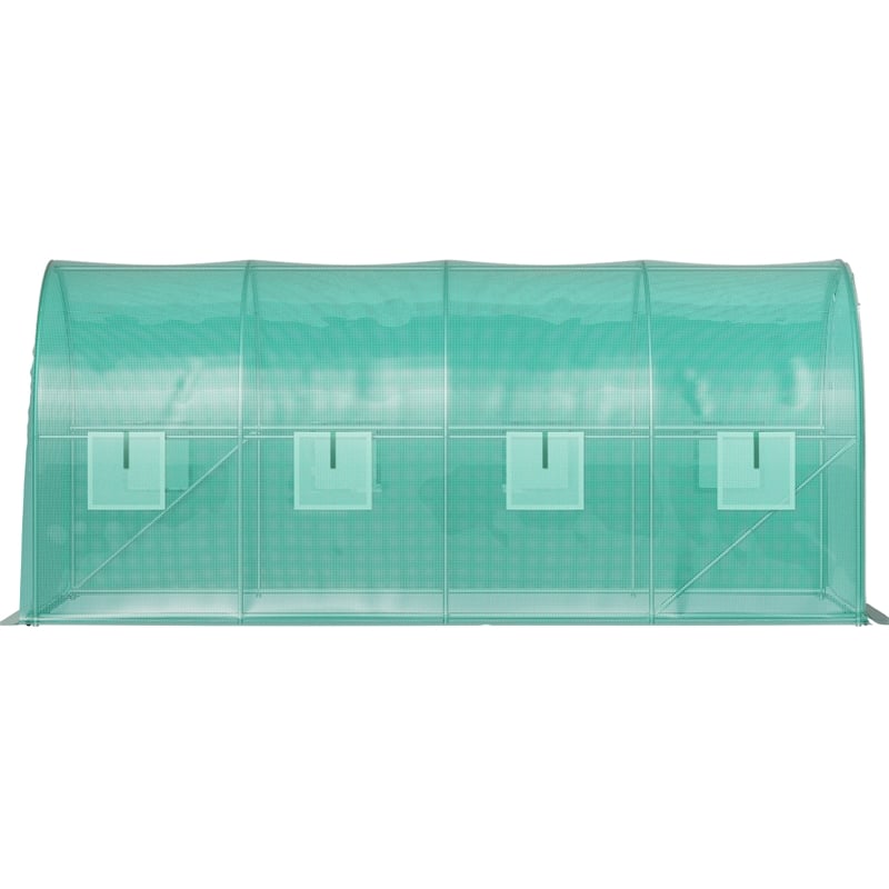 14.8ft Green Steel Walk-in Tunnel Greenhouse with 8 Roll up Windows