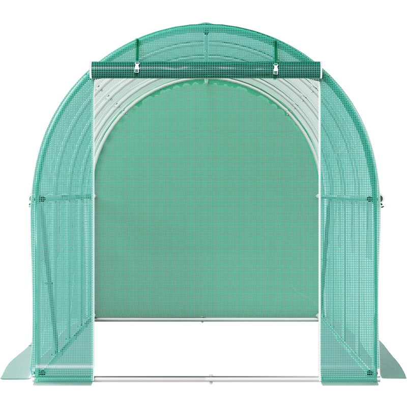 14.8ft Green Steel Walk-in Tunnel Greenhouse with 8 Roll up Windows