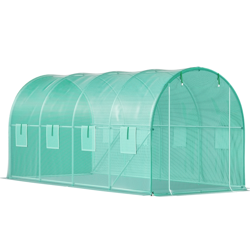 14.8ft Green Steel Walk-in Tunnel Greenhouse with 8 Roll up Windows