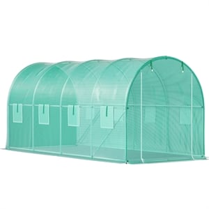 14.8ft Green Steel Walk-in Tunnel Greenhouse with 8 Roll up Windows