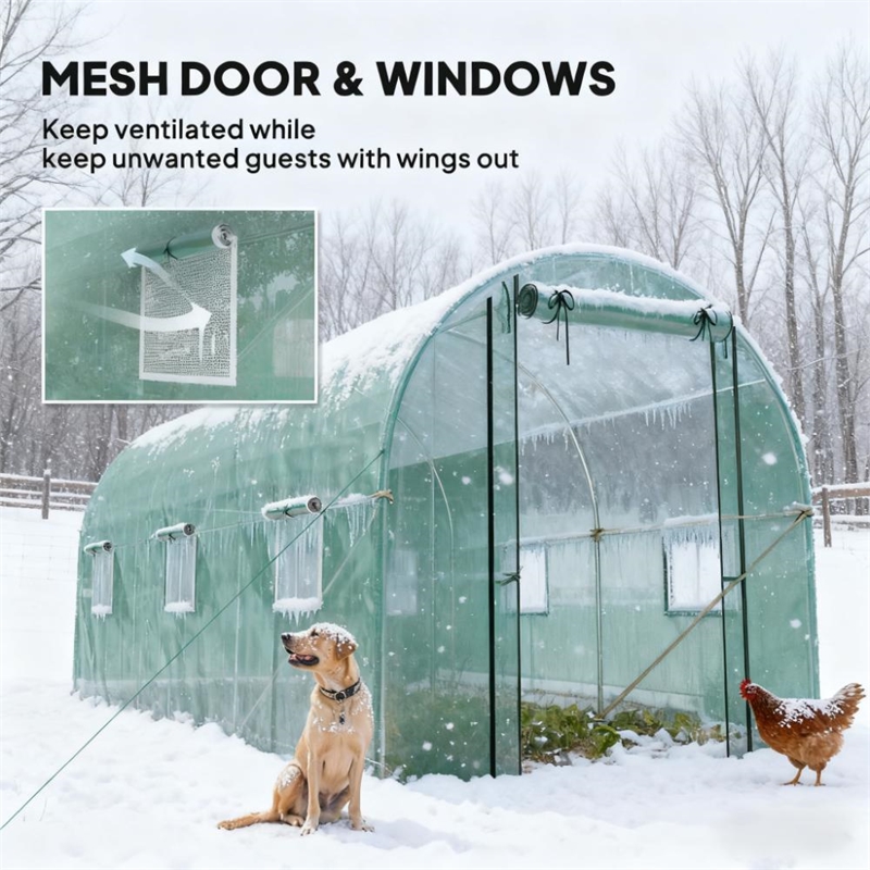 Green Steel Walk-in Tunnel Green house with 2 Support Rods