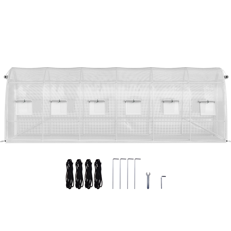 White Polyester Walk in Tunnel Greenhouse with 12 Roll up Windows