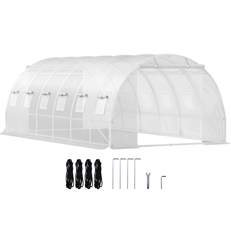 White Polyester Walk in Tunnel Greenhouse with 12 Roll up Windows